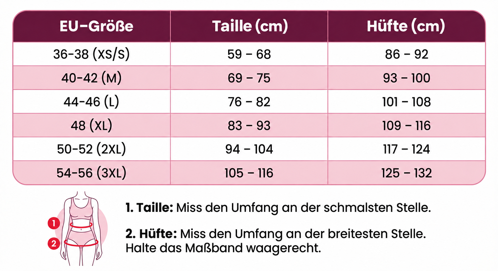 Größentabelle für Luveon 3D-Leggings